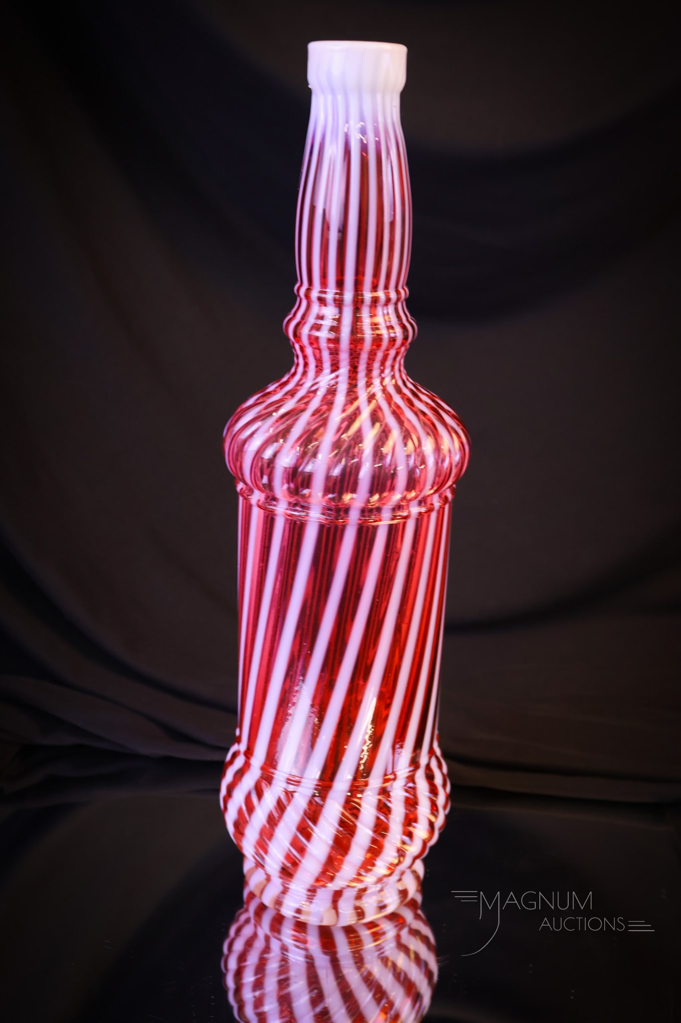 Northwood Cranberry Opalescent Chrysanthemum Base Swirl Bar Bottle (1 of 5)