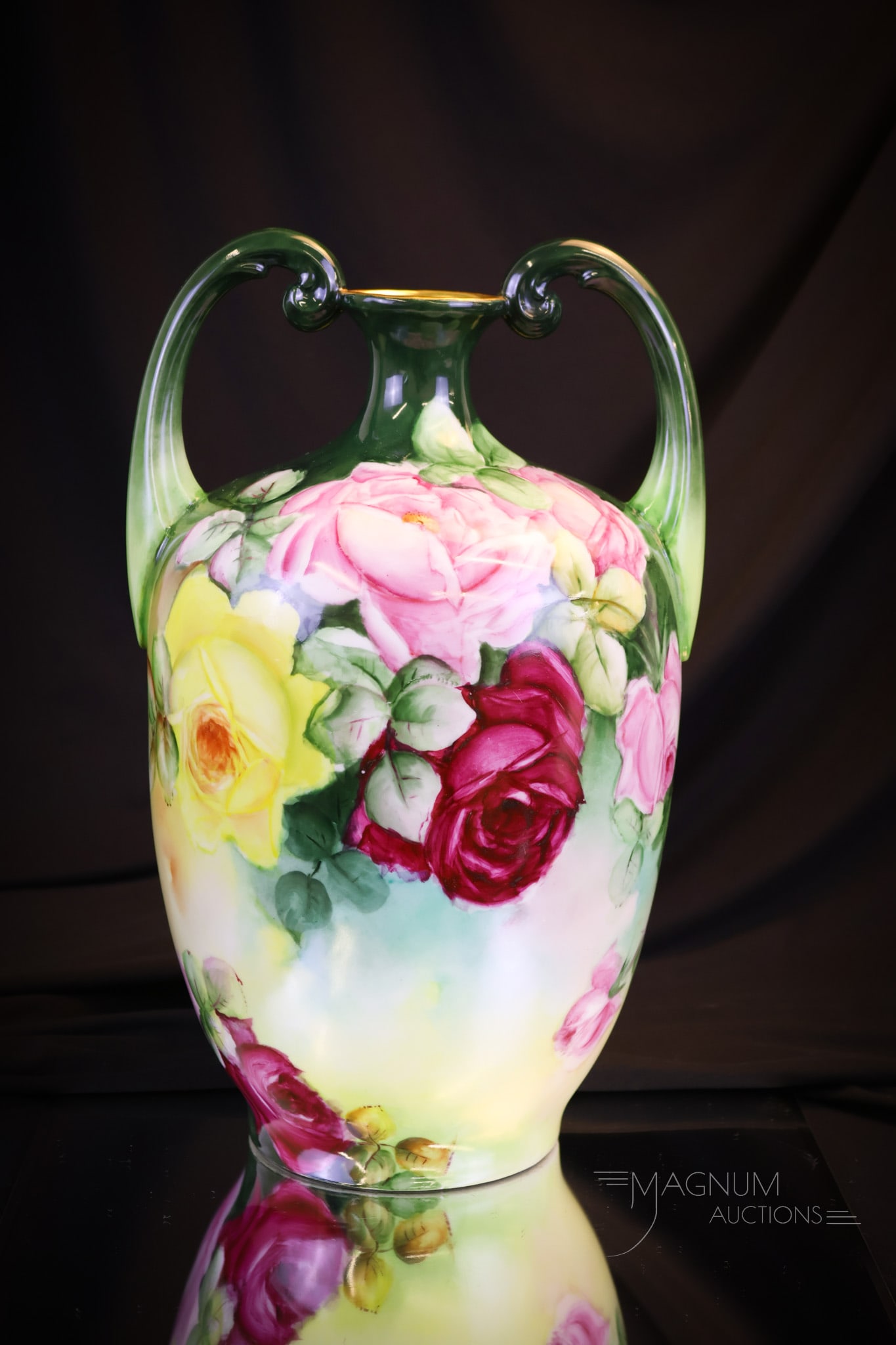 JPL France Limoges Huge Hand Painted Porcelain Roses 13 1/2" Vase (1 of 6)