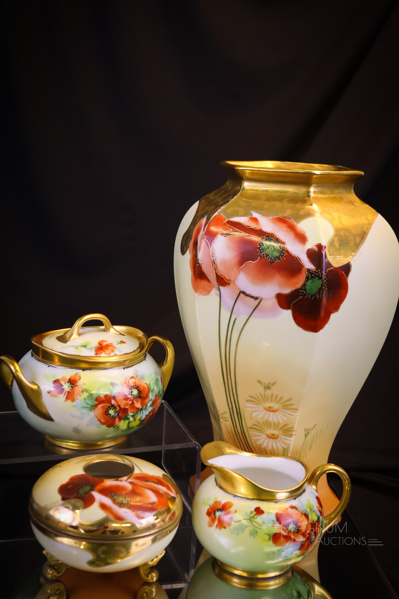 4 pc Lot Hand Painted Porcelain Poppy Decorated Limoges Osborne Studio