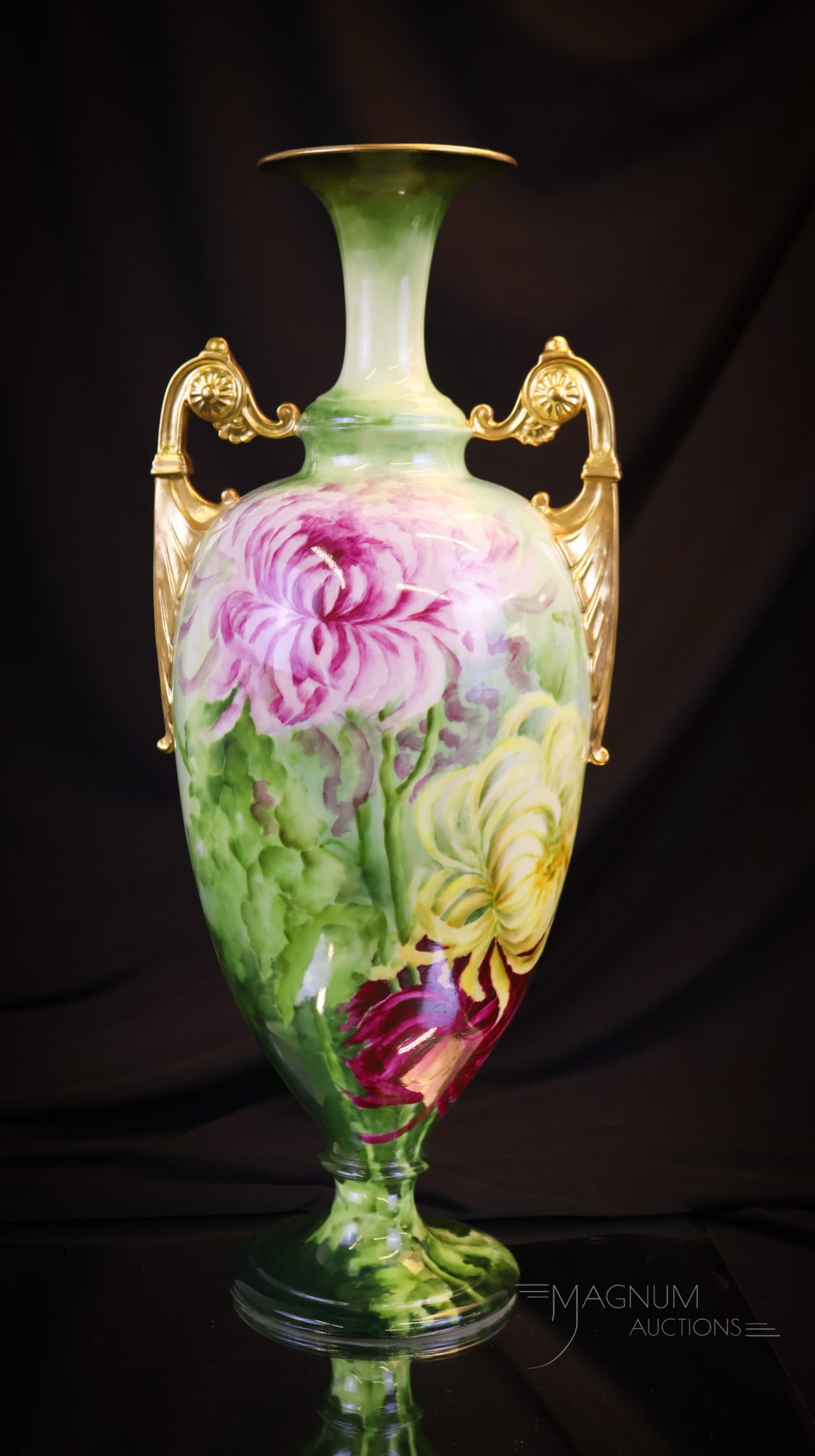 16 3/4" Lenox Belleek Chrysanthemum Hand Painted Porcelain Vase (1 of 9)