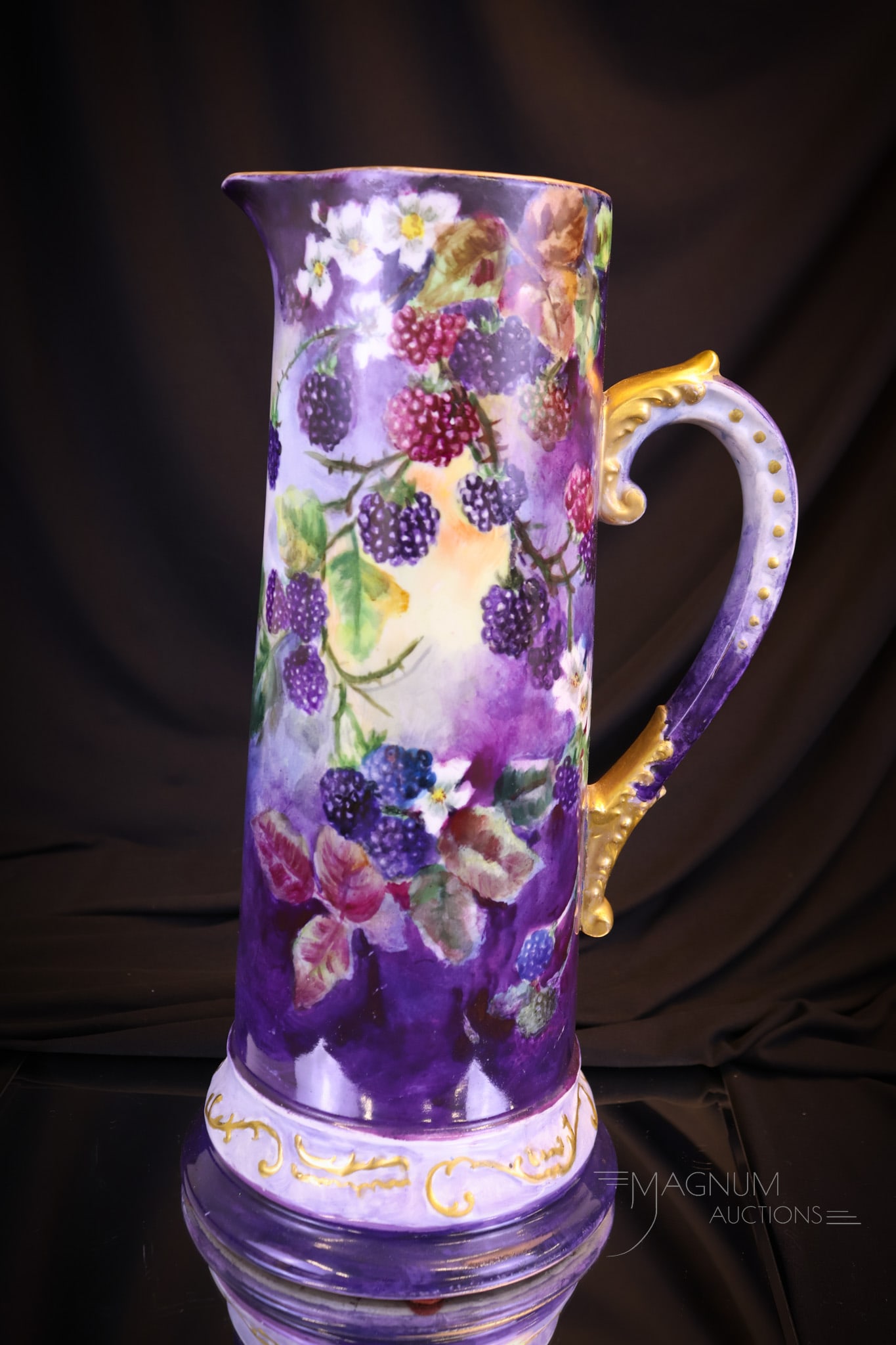 D & Co. France Limoges Blackberry 14" Hand Painted Porcelain Tankard Pitcher (1 of 7)