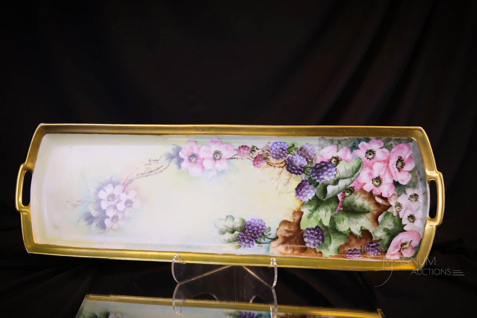 MZ Austria Hand Painted 19" Blackberry Gilt Porcelain Tray (1 of 6)