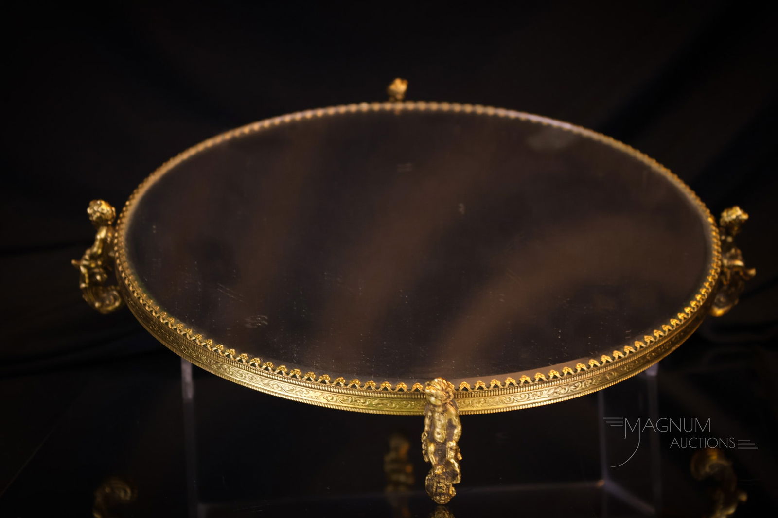 Hollywood Regency Gold Tone Cherub Plateau Mirror (1 of 5)