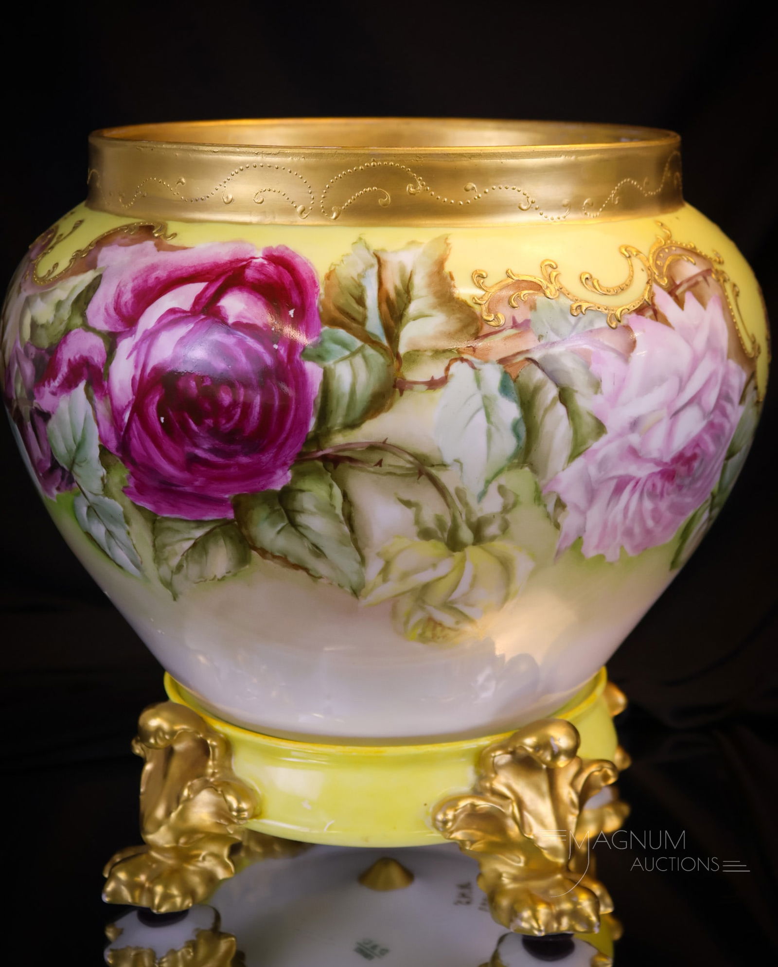 D & Co. Limoges Hand Painted Porcelain Roses Jardinere & Plinth (1 of 10)