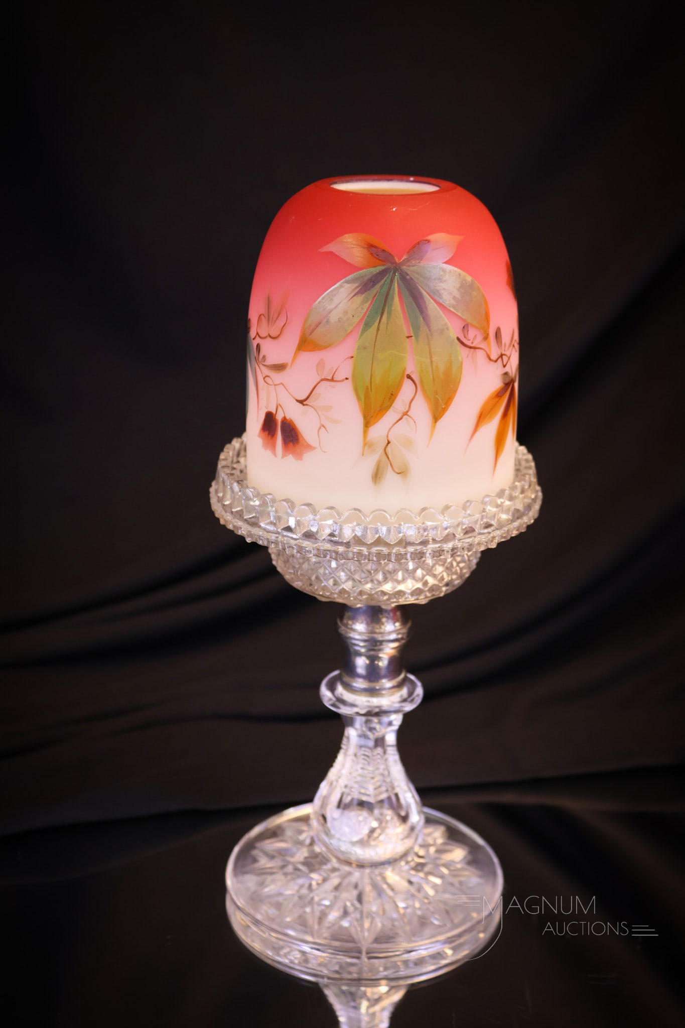 Cut Pedestal Peachblow Decorated Victorian Glass Fairy lamp (1 of 7)