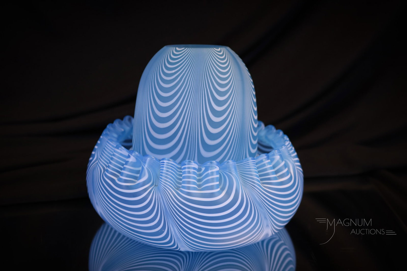 Victorian Blue Nailsea Glass Fairy Lamp: Here's a lovely. This is a blue satin nailsea Victorian glass fairy lamp complete with a matching base. This example measures 5" tall and 5 1/2" wide. The candle cup is unmarked. Shipping: At checkout