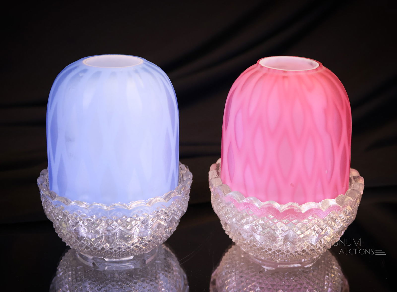 2 pc Lot Victorian Mother of Pearl Satin Glass Fairy Lamps (1 of 9)