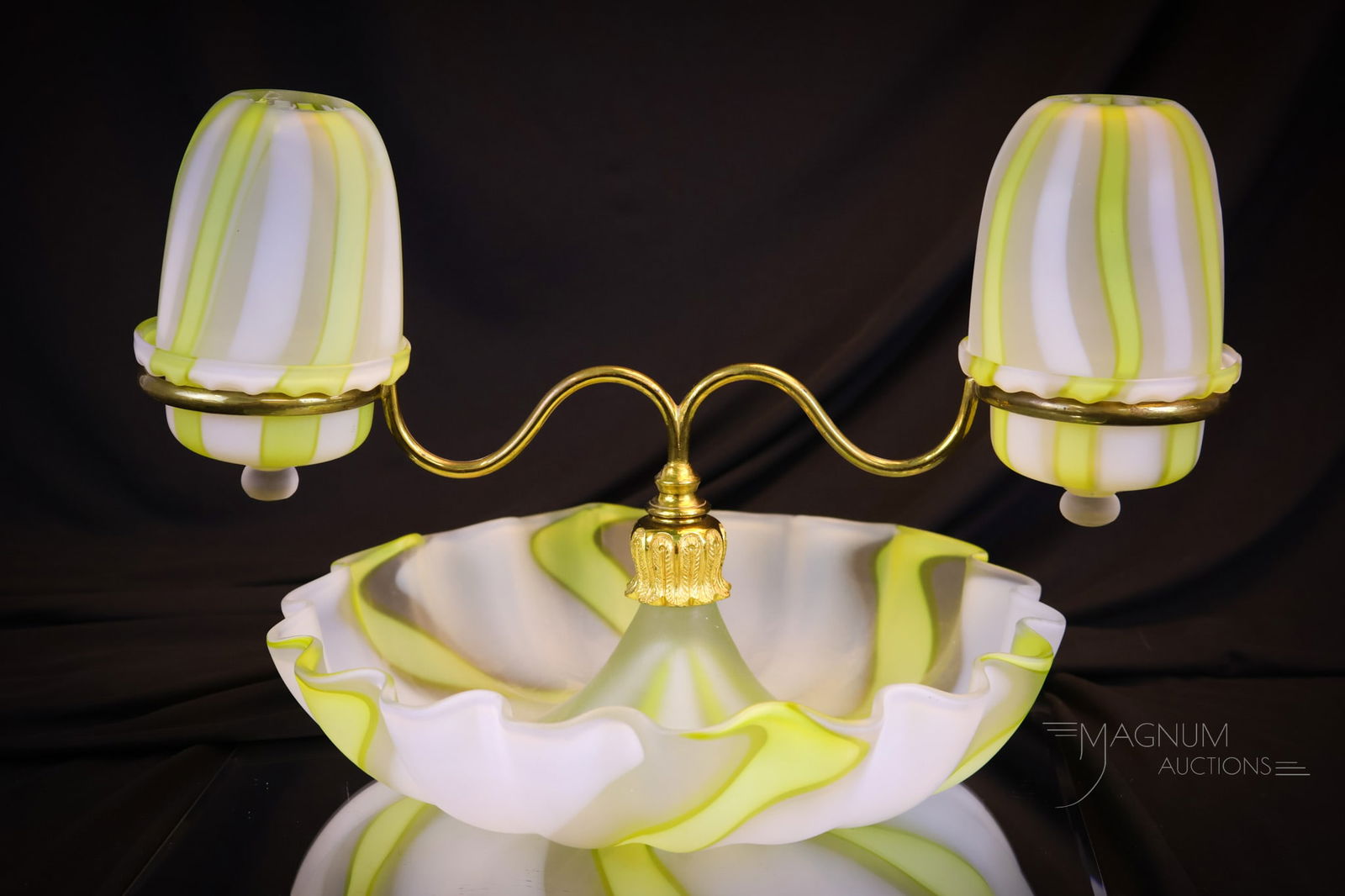 Very Rare Ribbon Stripe Double Arm Victorian Glass Fairy Lamp (1 of 12)