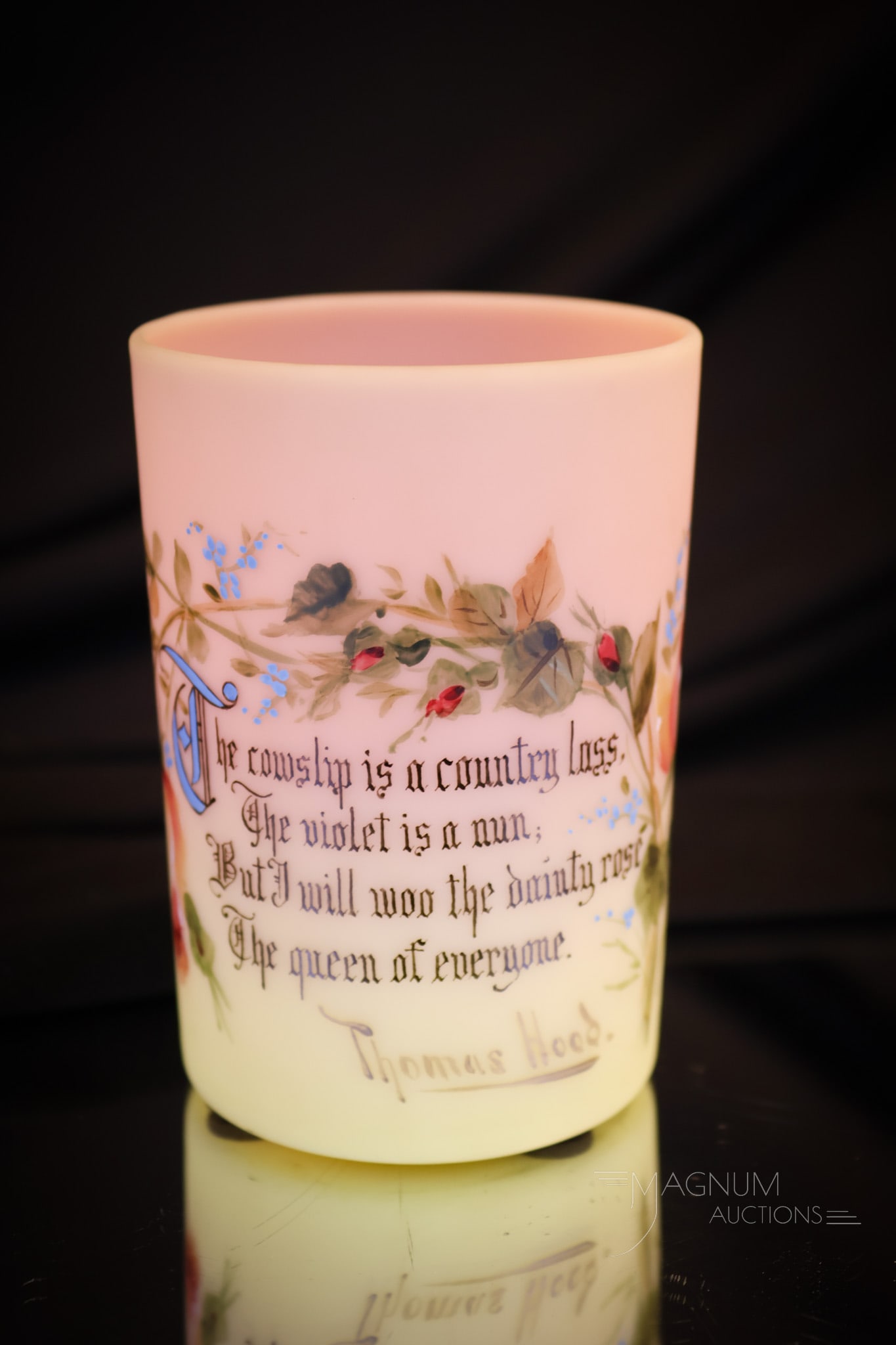 Mt. Washington Burmese Glass Victorian Thomas Hood Verse Tumbler (1 of 6)