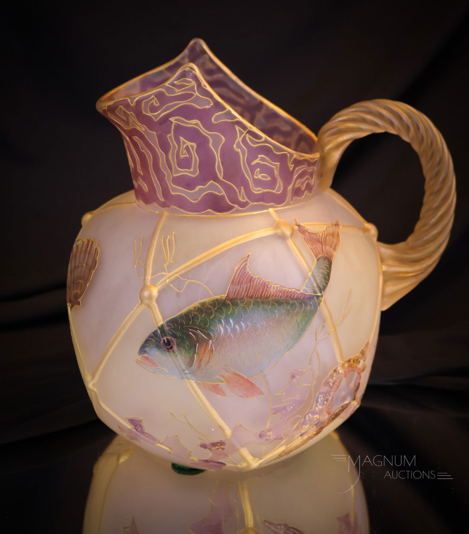 Rare Mt. Washington Royal Flemish Victorian Glass Aquatic Pitcher (1 of 7)