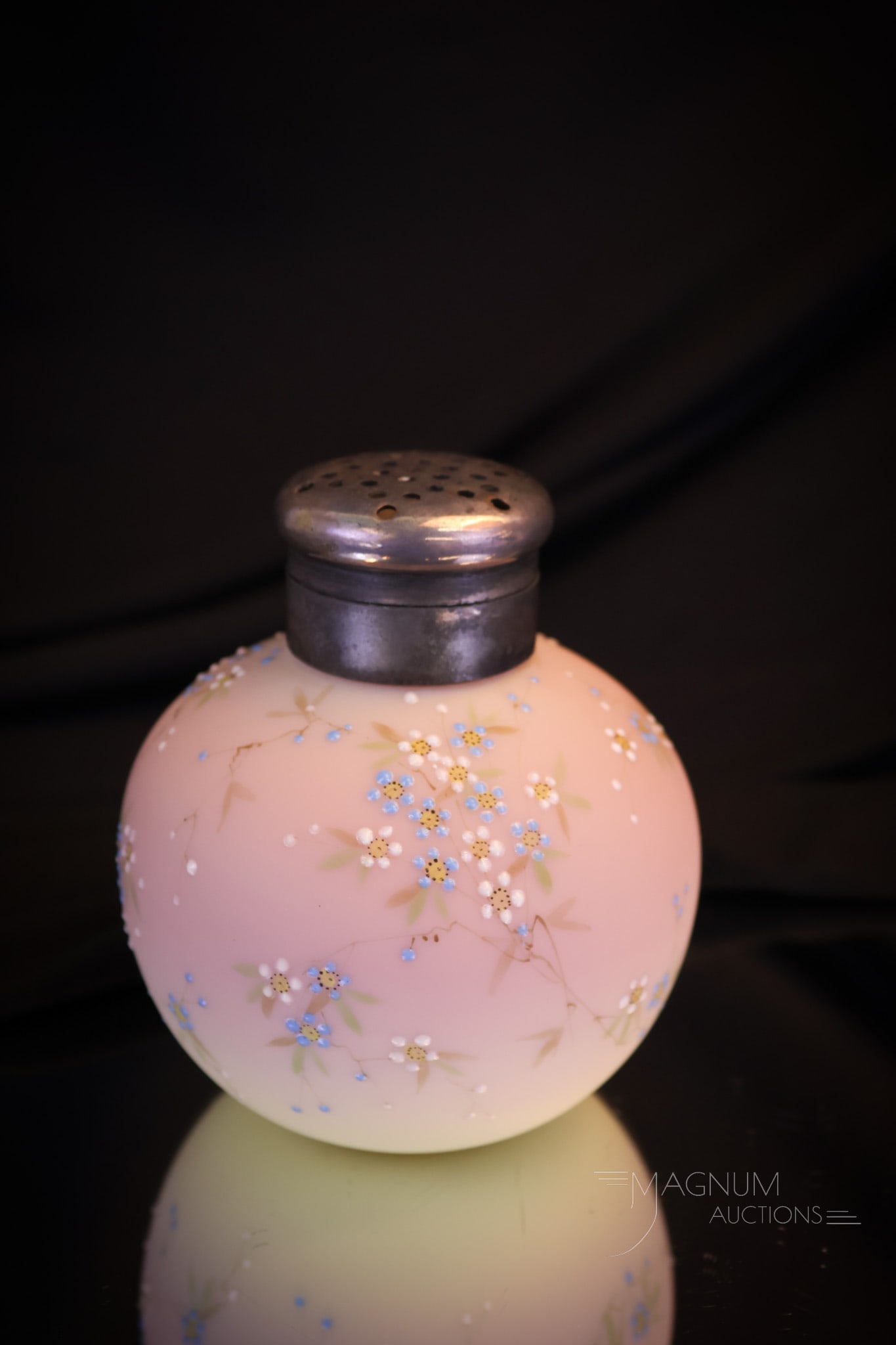 Mt. Washington Victorian Burmese Decorated Glass Talcom Shaker (1 of 7)