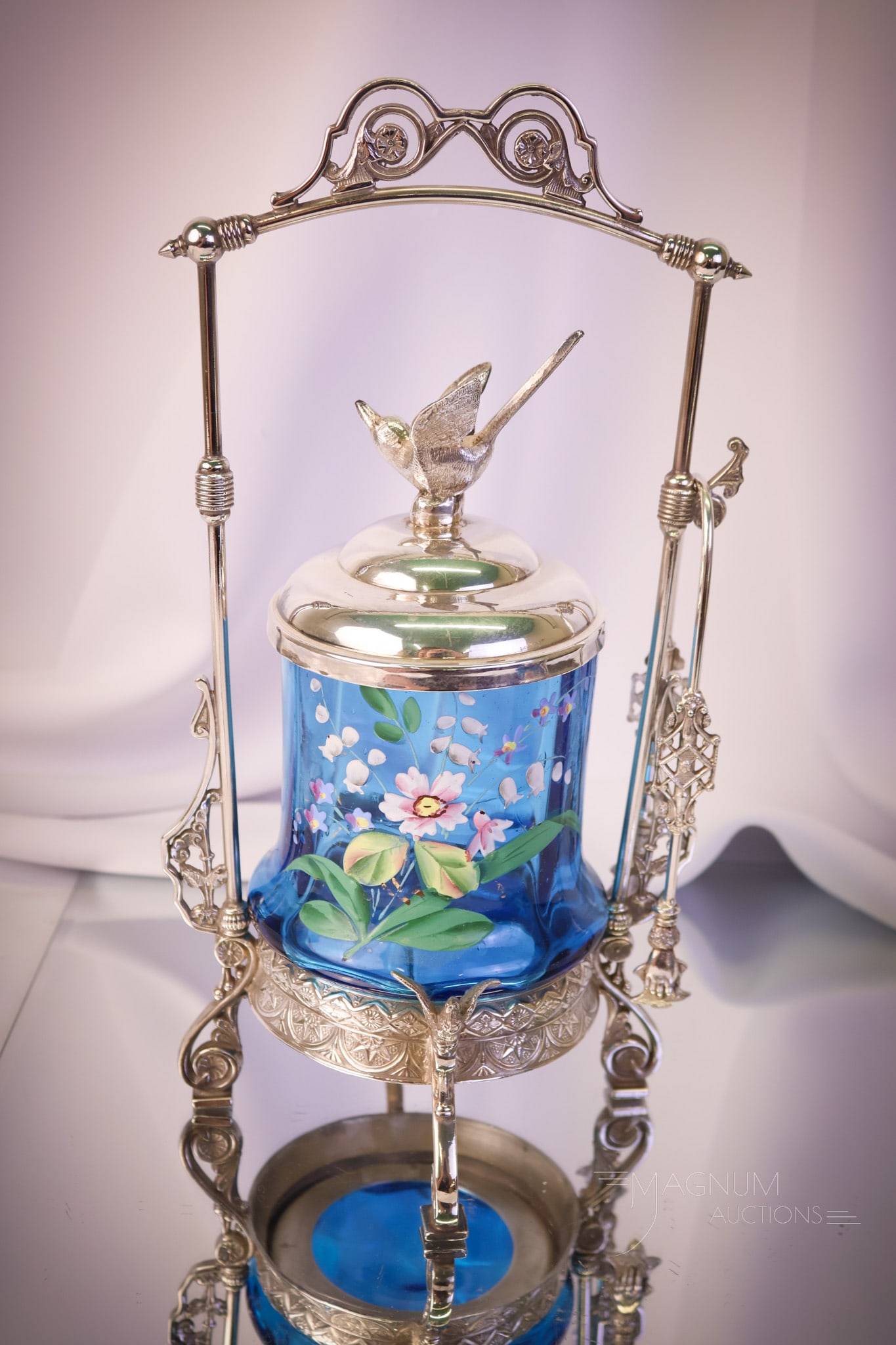 Derby Silverplate Victorian Blue Enameled Glass Pickle Castor (1 of 11)