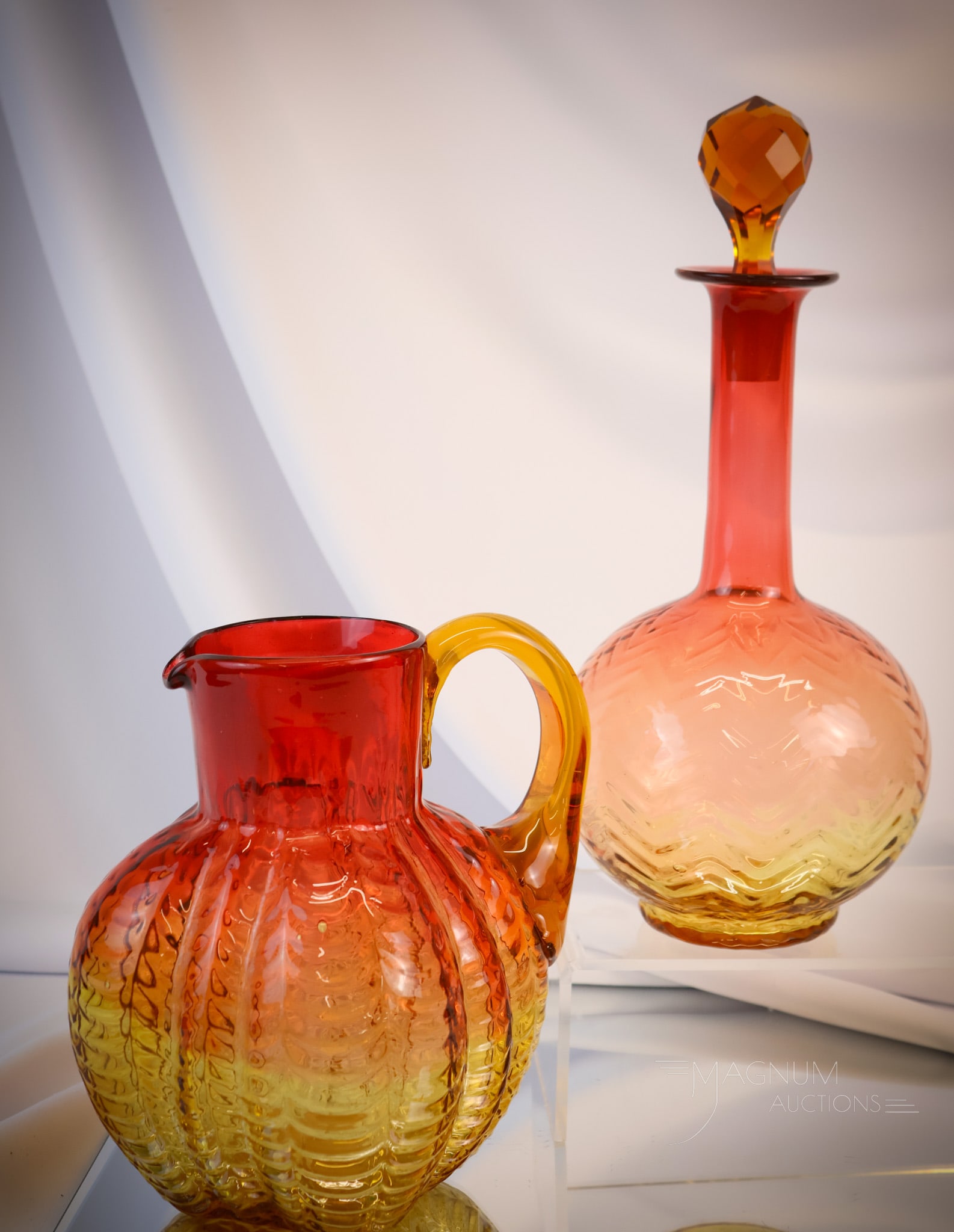 2 pc Lot Victorian Amberina Glass Herringbone & Drapery (1 of 11)