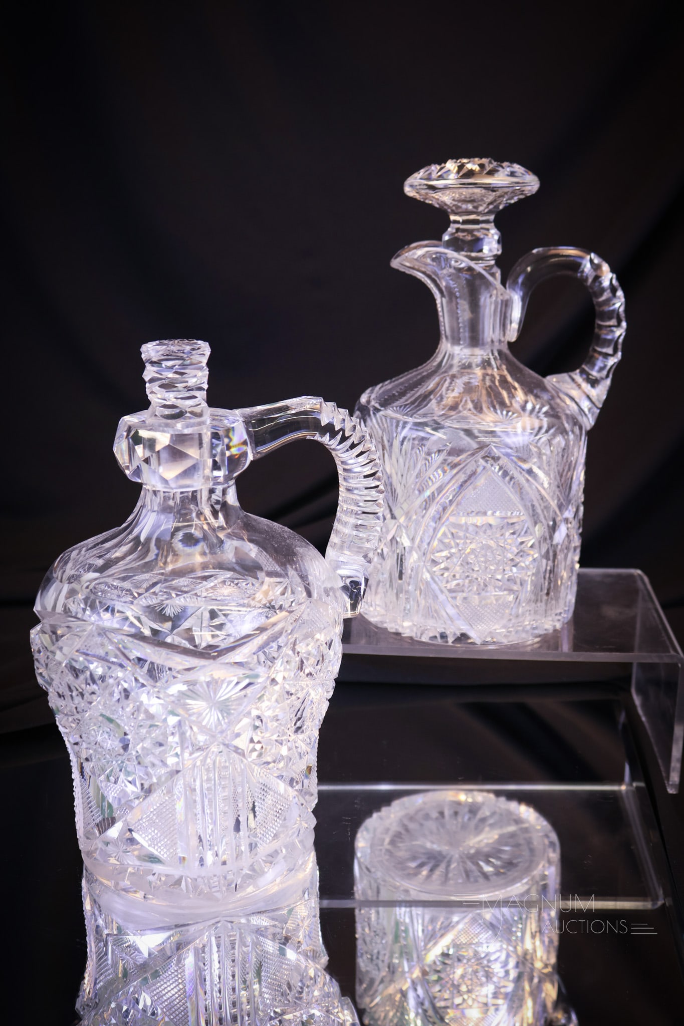 2 pc Lot ABCG American Brilliant Period Cut Glass Whiskey Decanters (1 of 11)