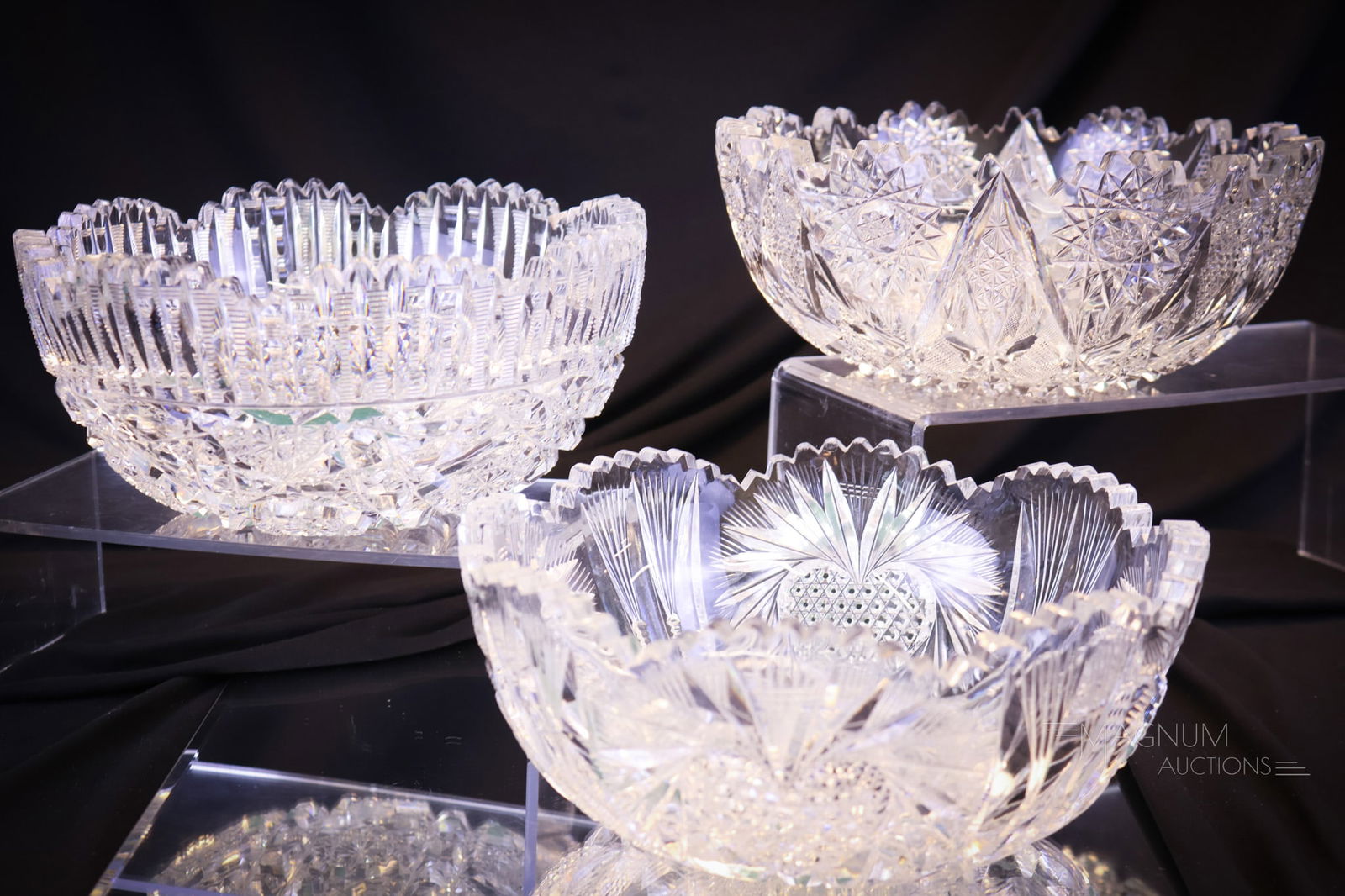 3 pc Lot American Brilliant Period Cut Glass Bowls (1 of 12)