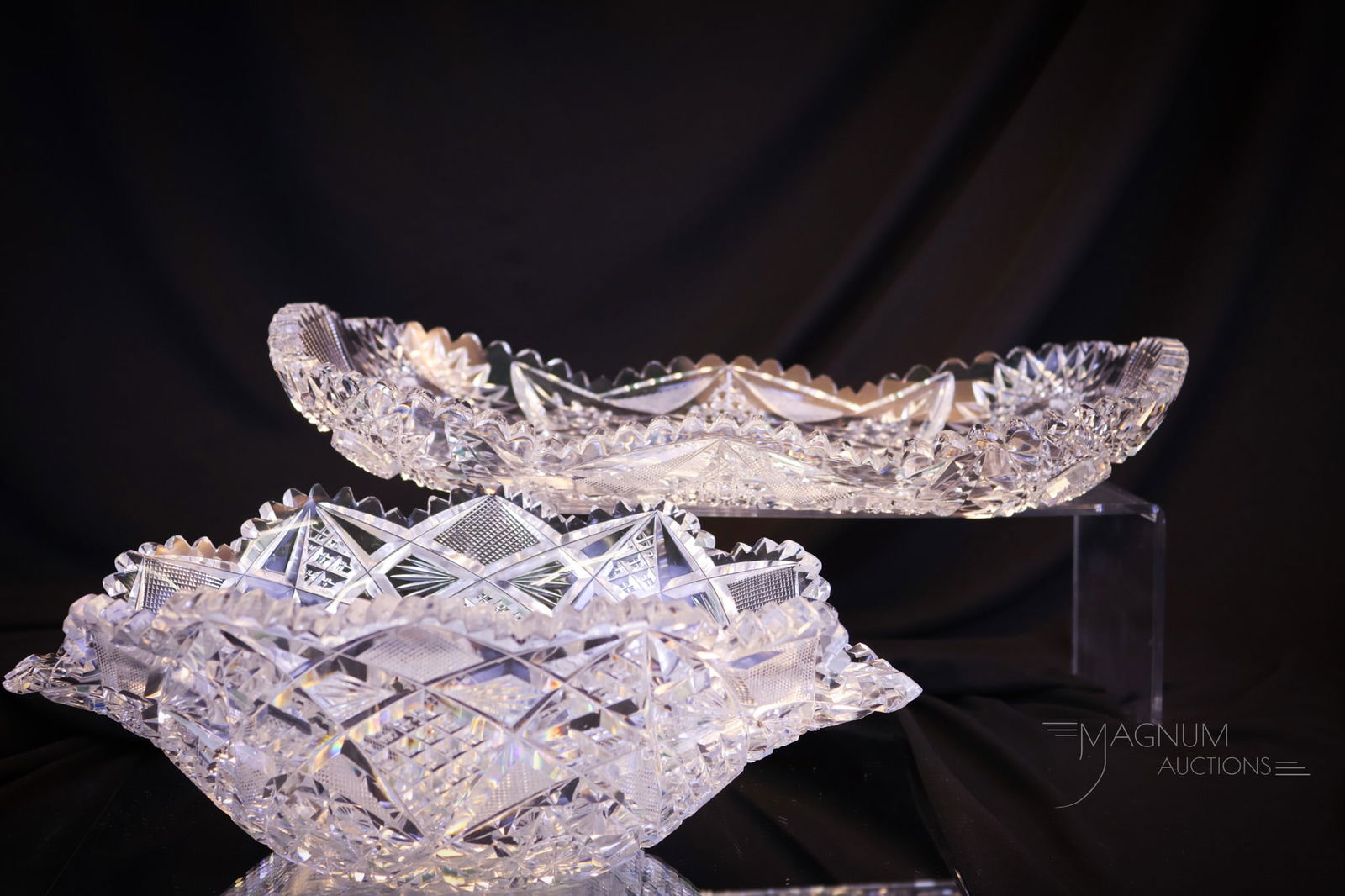 2 pc Lot ABP American Brilliant Period Cut Glass Ice Cream Tray & More (1 of 13)