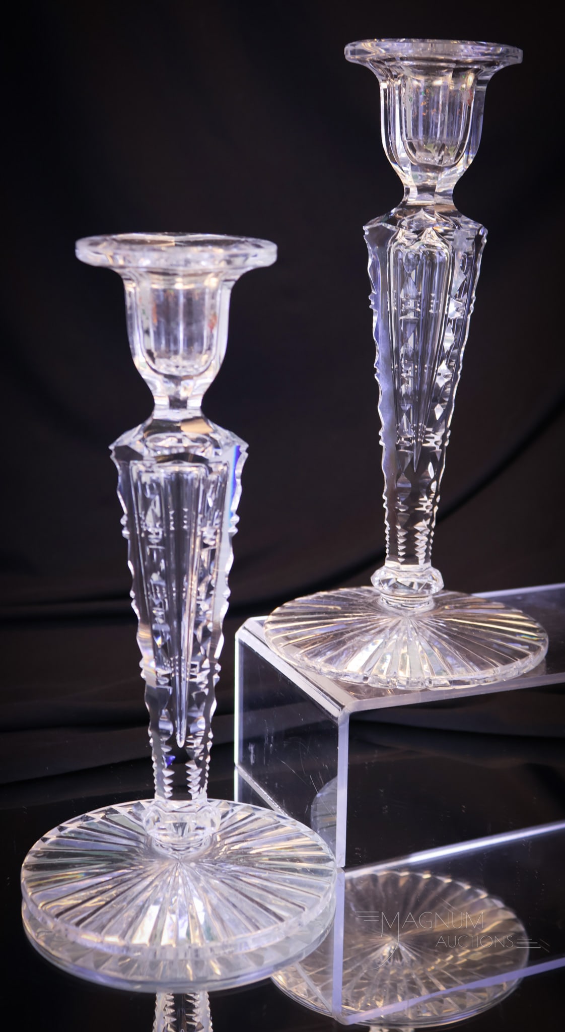 Pair ABP Cut Glass Signed Hawkes Airtrap Stem Candlesticks (1 of 7)