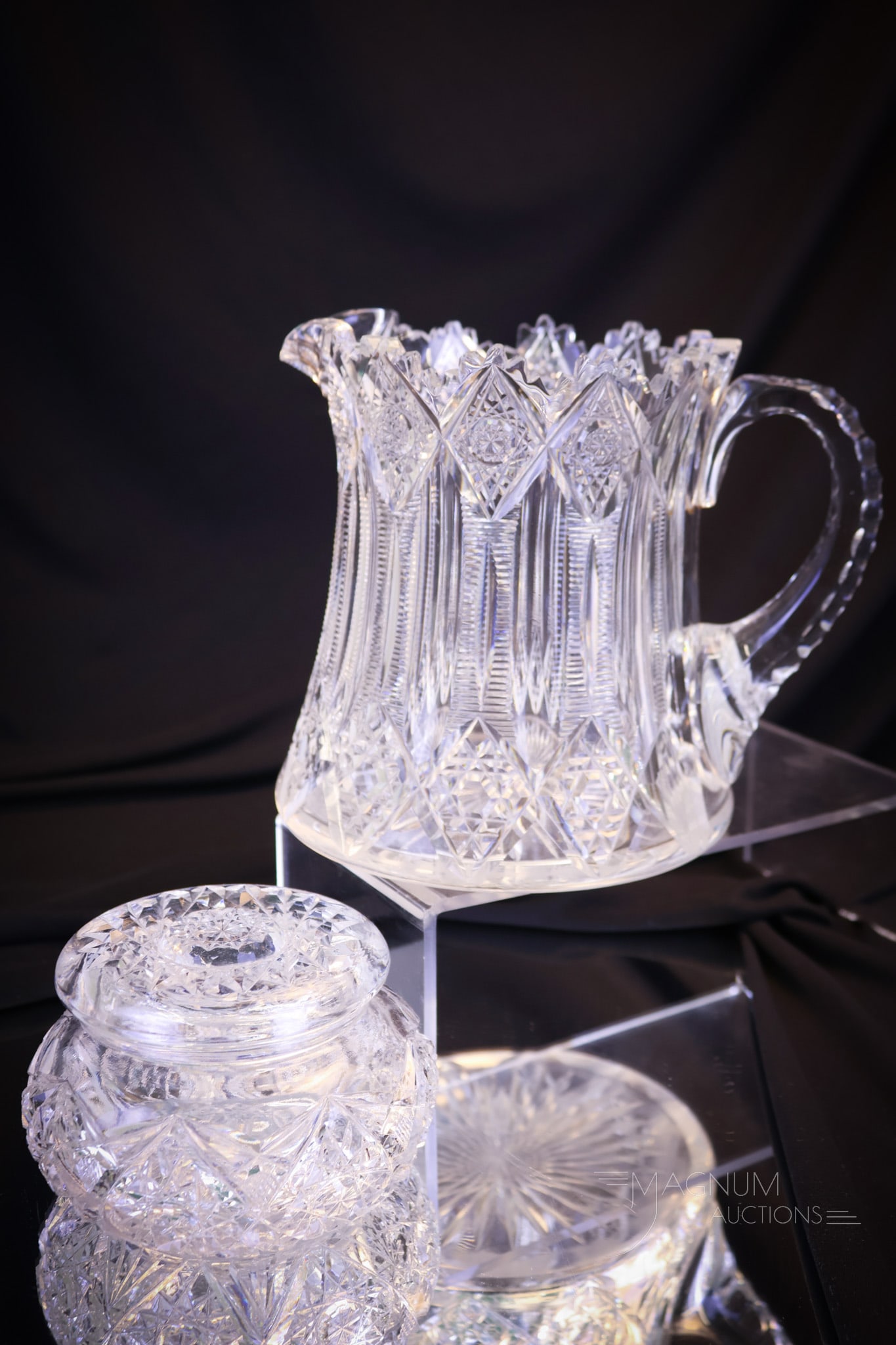 2 pc Lot ABP American Brilliant Period Cut Glass Pitcher & Powder Jar (1 of 12)