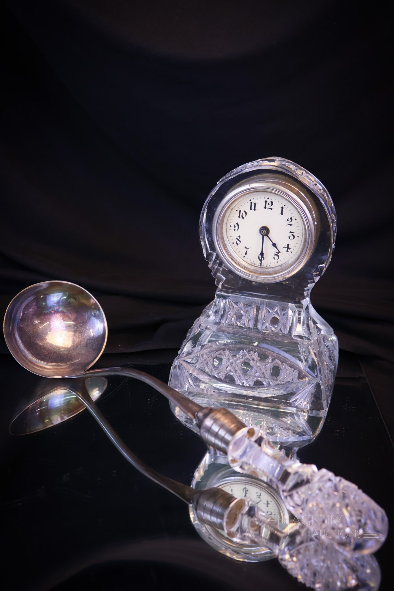 2 pc Lot ABP American Brilliant Period Cut Glass Clock & Ladle (1 of 8)