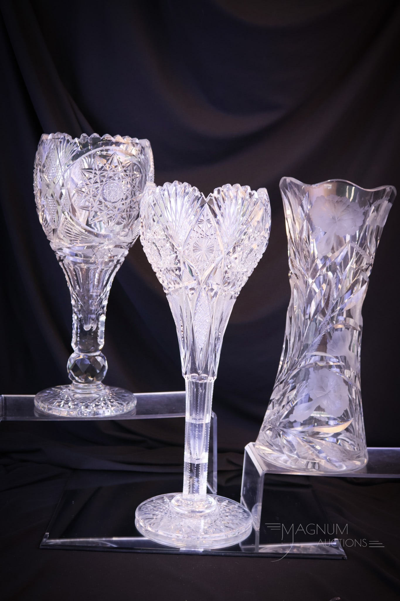 3 pc Lot ABP American Brilliant Period Cut Glass Vases (1 of 13)