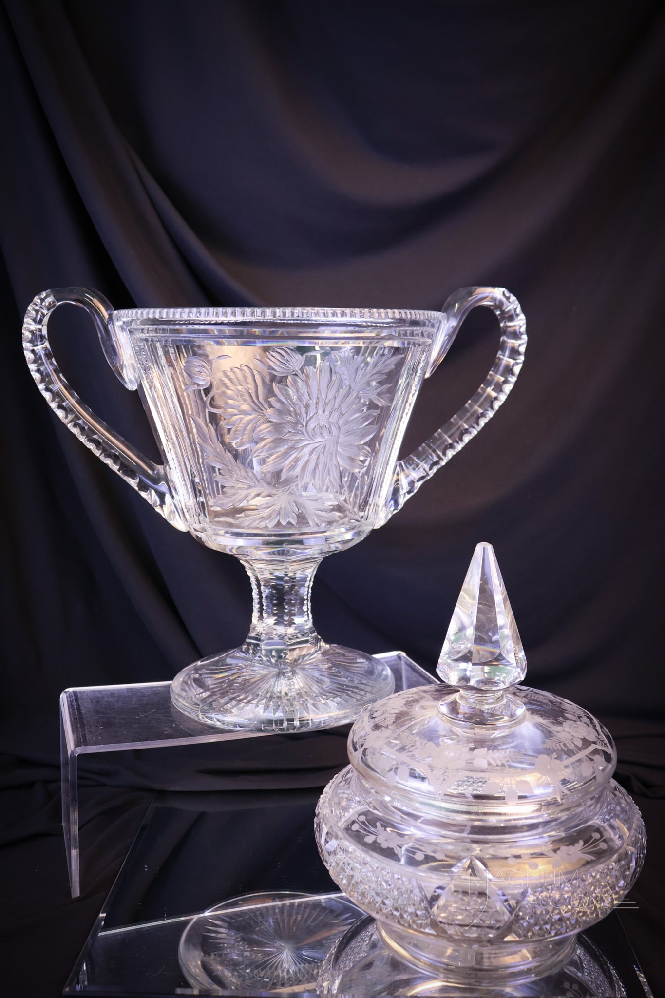 2 pc Lot Cut & Engraved Crystal Trophy Vase & Candy (1 of 11)