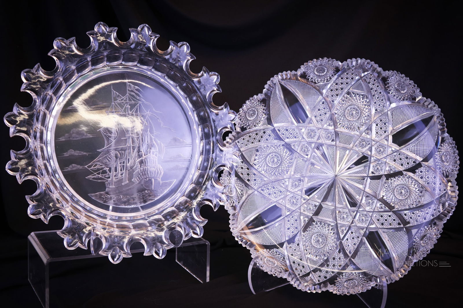 2 pc Lot Antique Cut Glass Hawkes & More Plates (1 of 9)