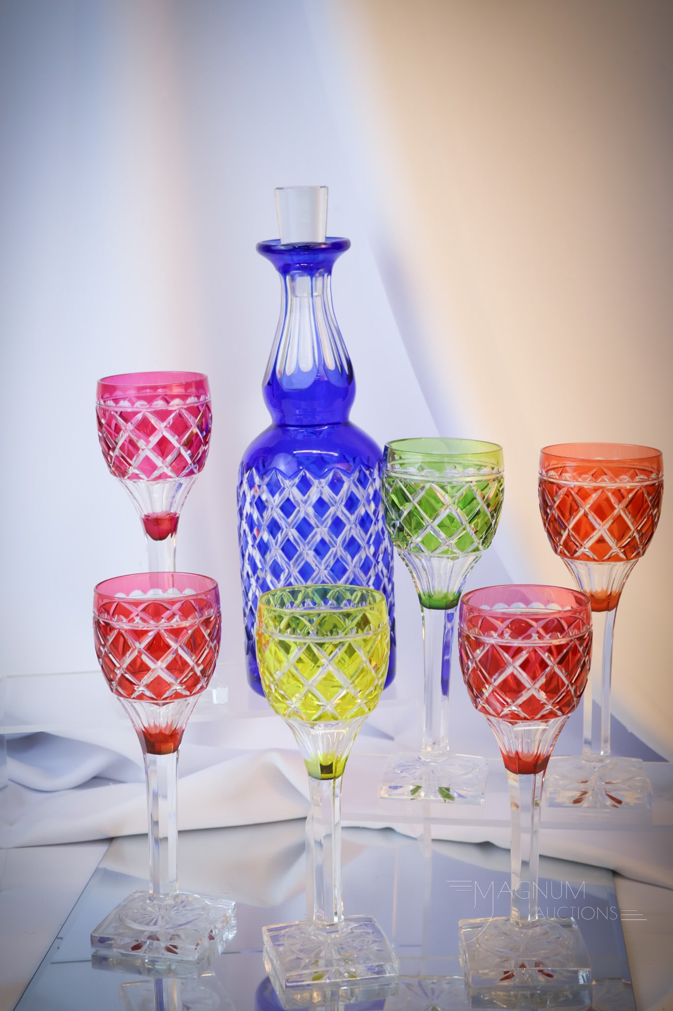 7 pc Set Multi-Colored Cut-Overlay Decanter Set (1 of 7)