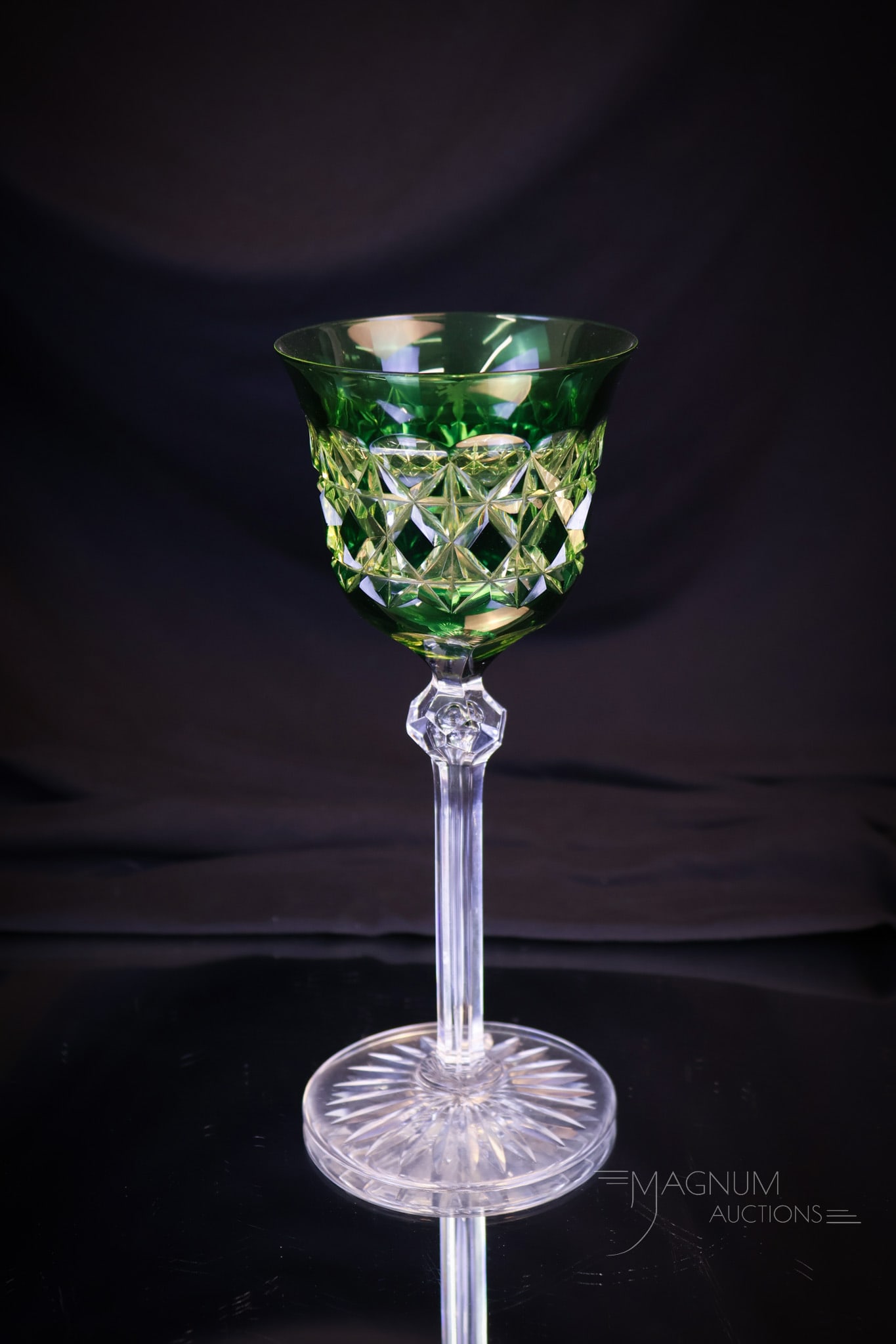 Val St. Lambert Vaseline Green Cut Glass Goblet (1 of 7)