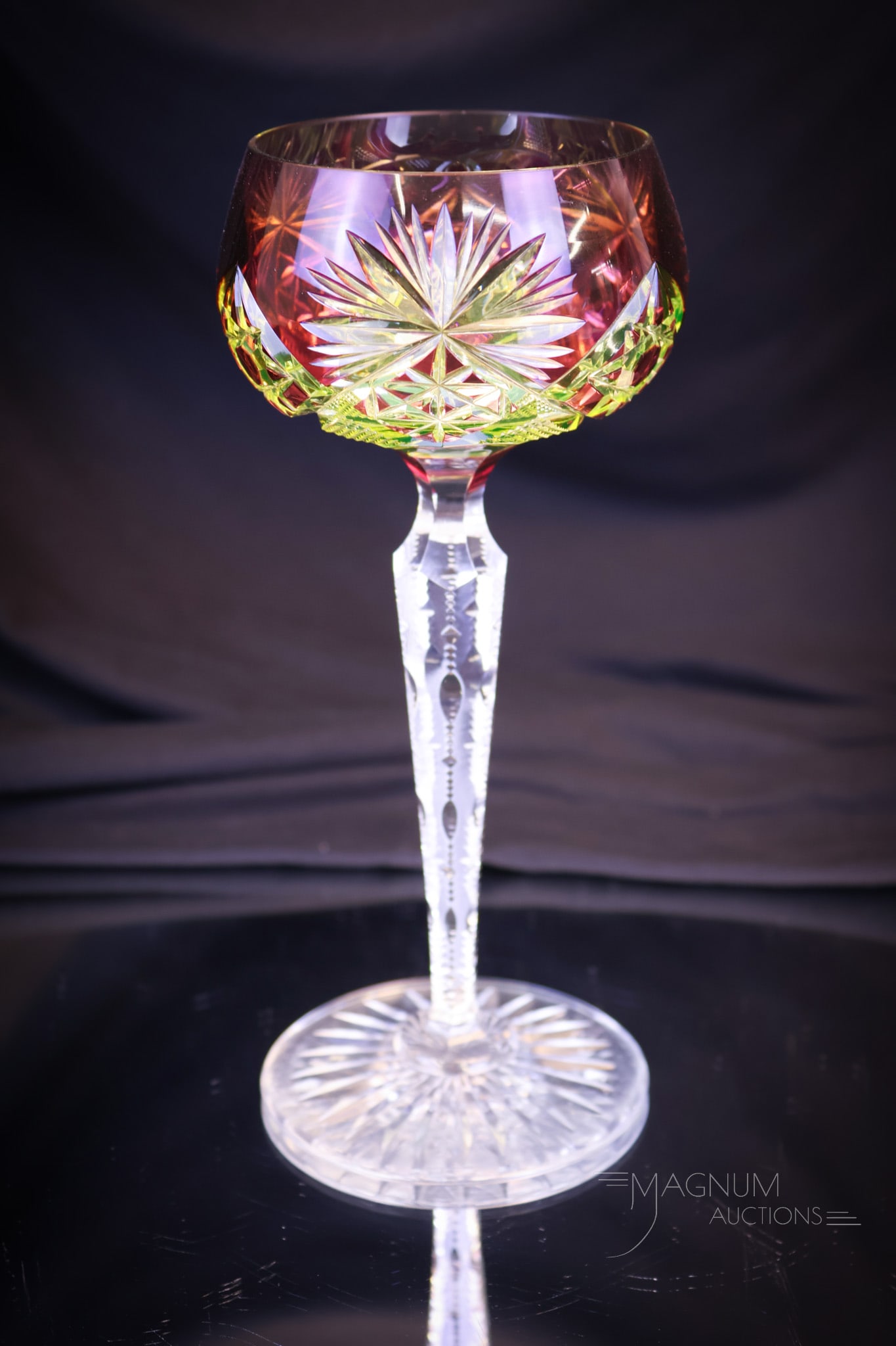 Val St. Lambert Vaseline Mulberry Cut Glass Goblet (1 of 7)