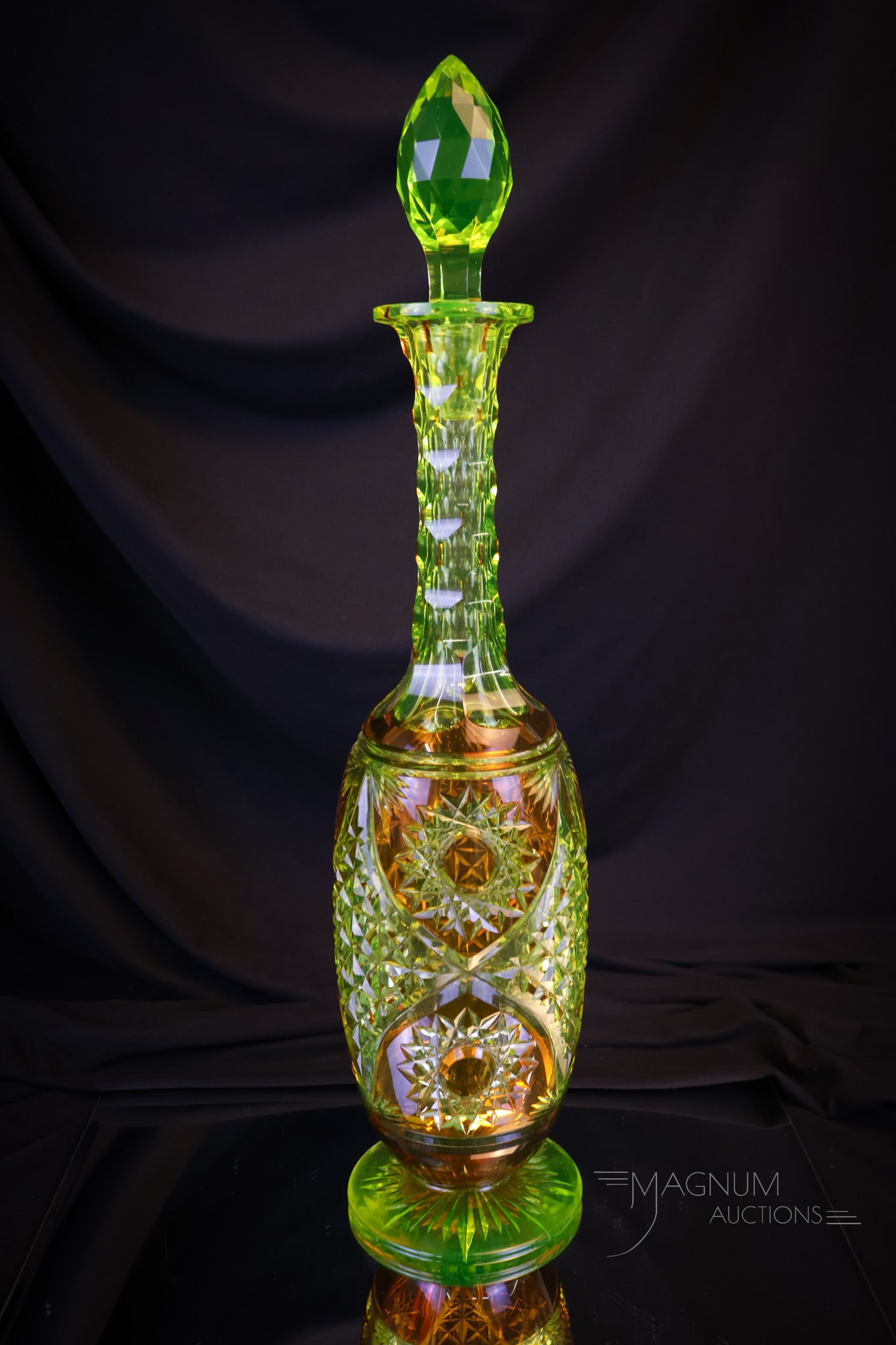 16" Val St. Lambert Orange Vaseline Cut Glass Decanter (1 of 6)