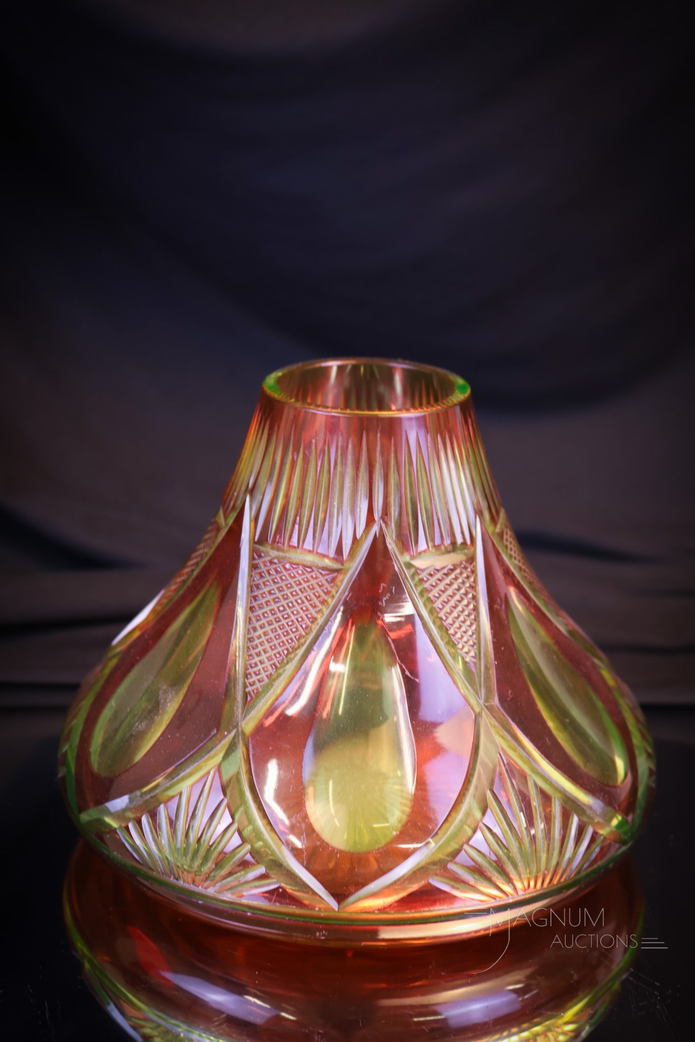 Val St. Lambert Vaseline Ruby Cut Glass Vase (1 of 6)