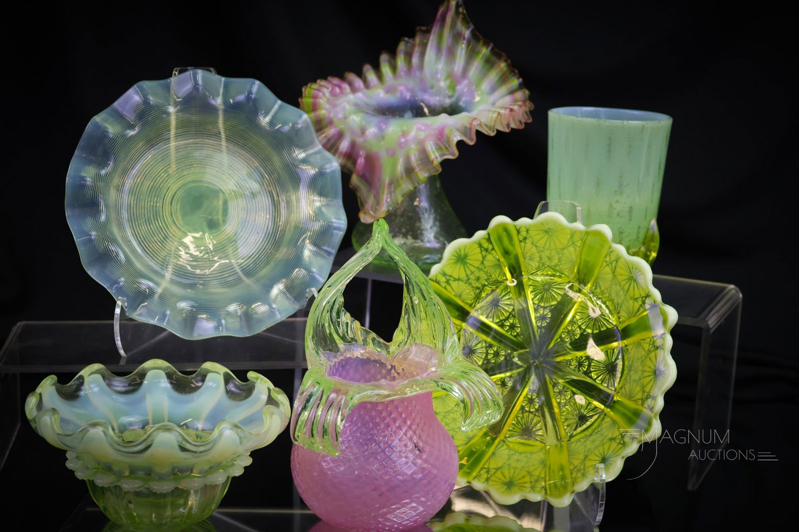 6 pc Lot Ecstasy in Vaseline Glass (1 of 8)