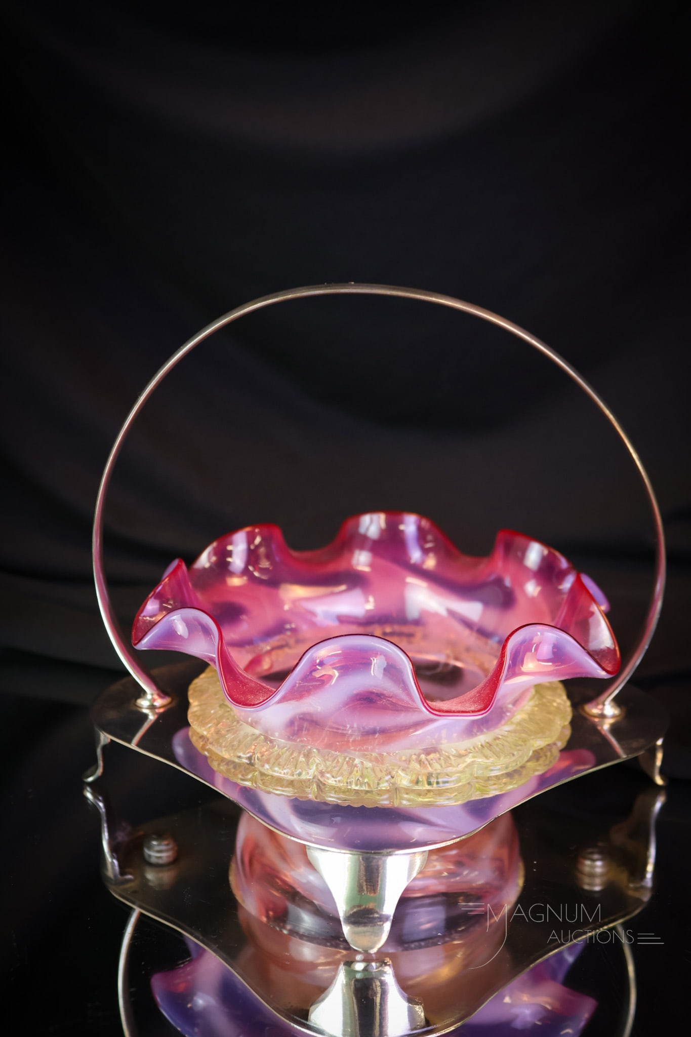 Victorian English Silverplate Rubina Verde Opalescent Sweetmeat (1 of 10)