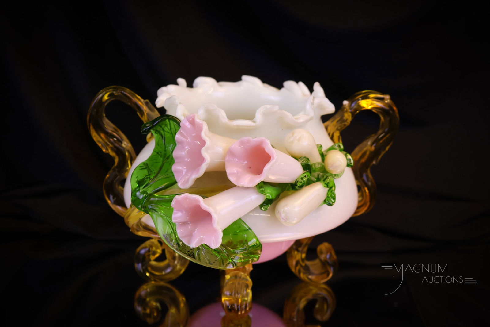 Victorian Uranium Peachblow Applied Art Glass Floral Vase (1 of 8)