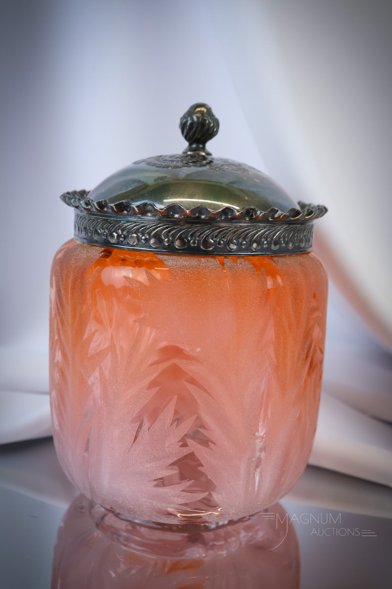 Victorian Bittersweet Scottish Moor Etched Glass Silverplate Biscuit Jar (1 of 8)