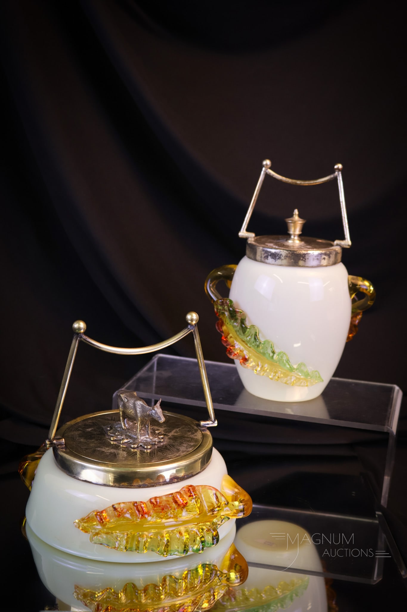 2 pc Lot Cased Victorian Uranium Applied Glass Sweetmeat & Jam Jar (1 of 13)