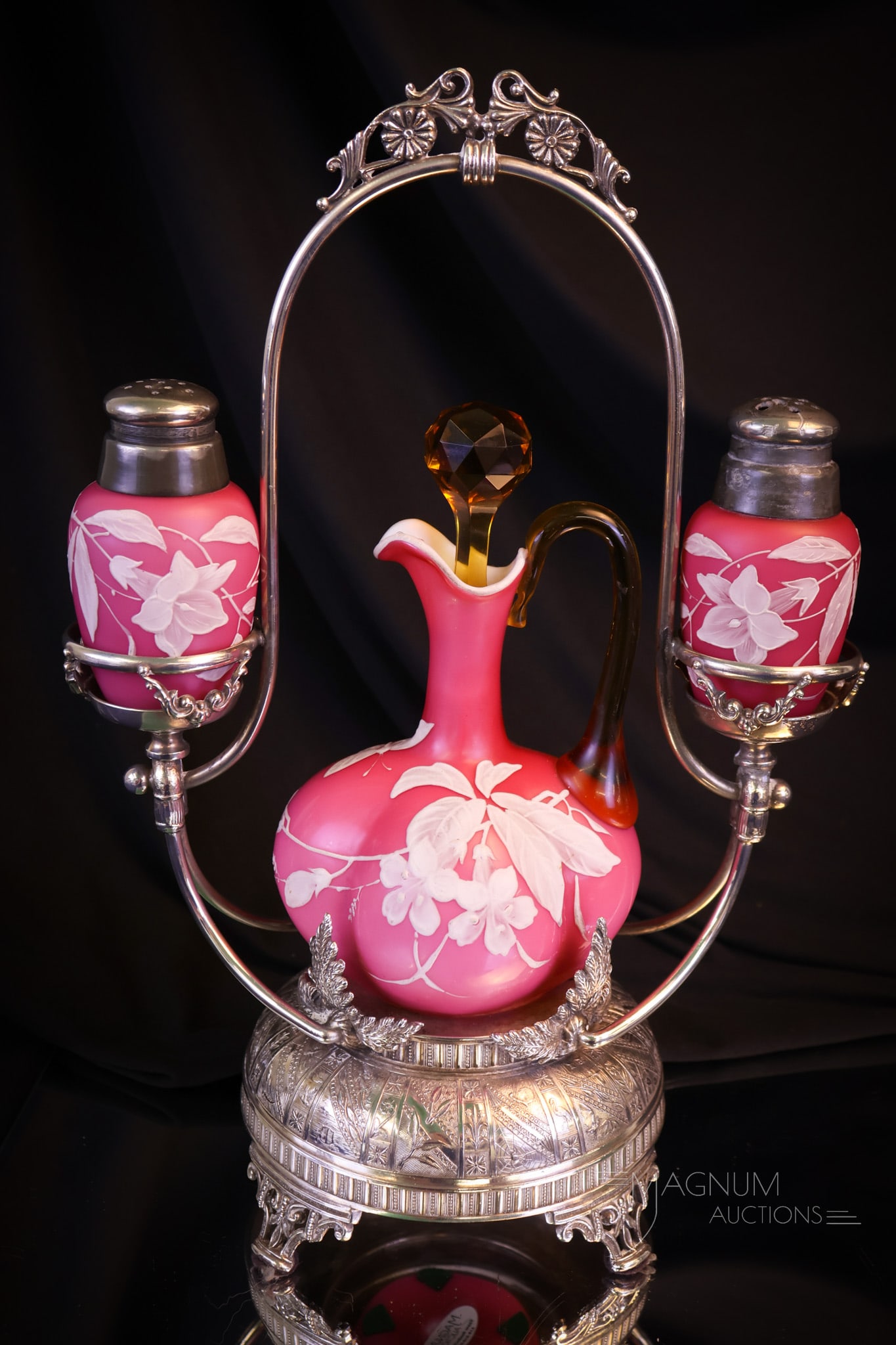 Victorian Florentine Cameo Harrach Glass Cruet Condiment Set (1 of 14)