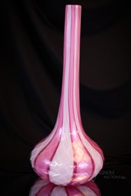 Rare 14" Glossy Victorian Stripe Mother of Pearl Glass Vase