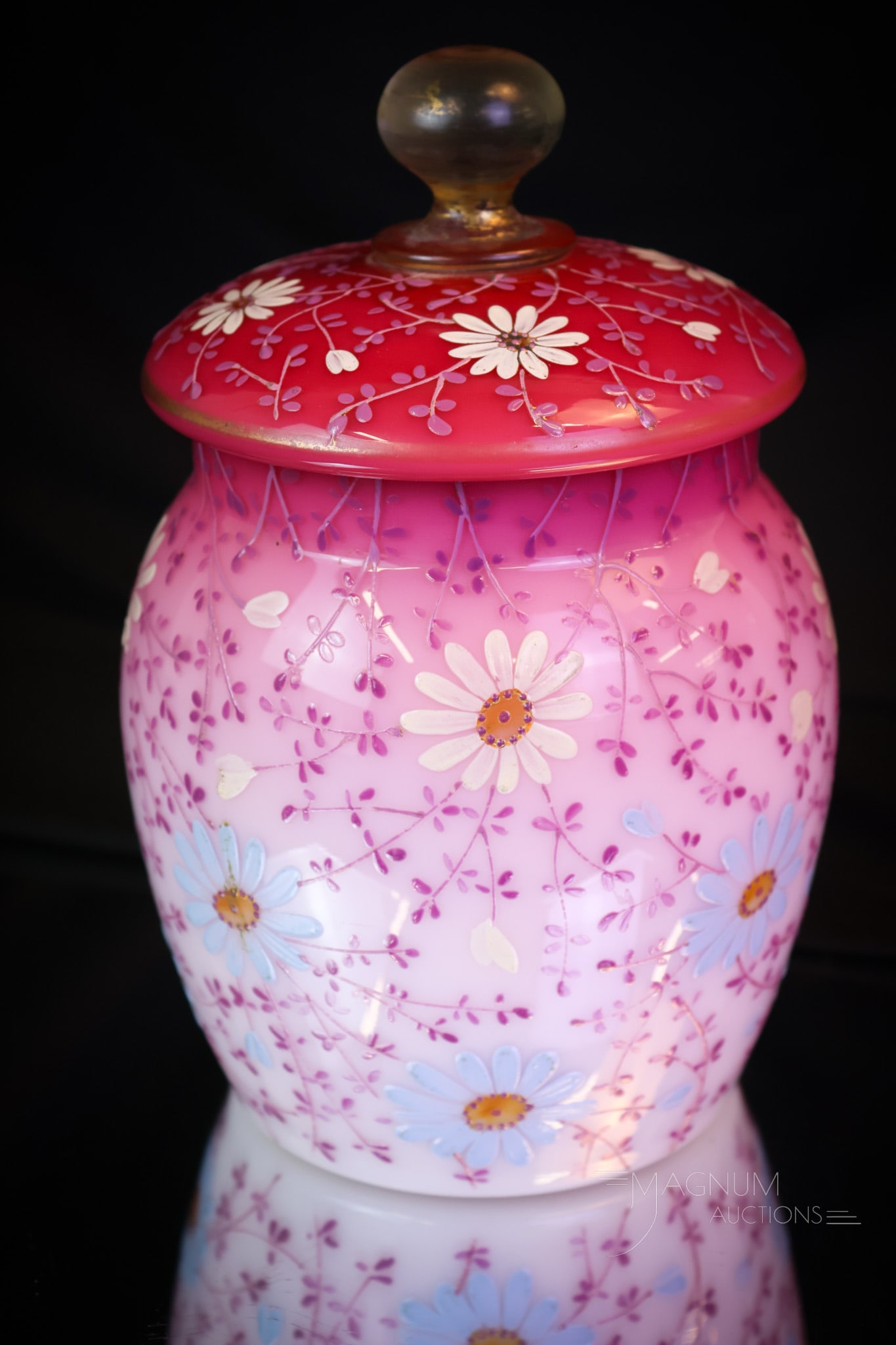 Victorian Catherine the Great Peachblow Glass Enameled Biscuit Jar (1 of 8)