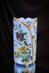 13" Monumental Blue Opaline Enameled Victorian Glass