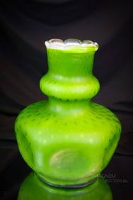 Rare Victorian Leaf Green Mother of Pearl Glass Large Vase