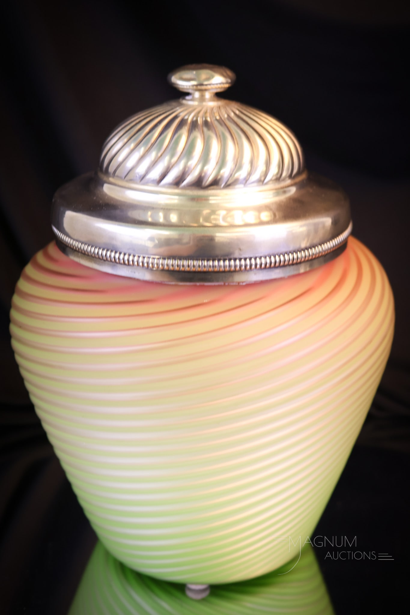 Very Rare Stevens & Williams Victorian Pompeiian Swirl Biscuit Jar w/ Sterling (1 of 6)