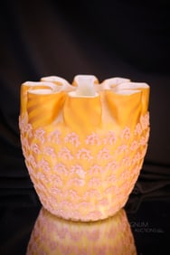 Apricot Victorian Moire' Mother of Pearl Satin Coralene Art Glass Vase