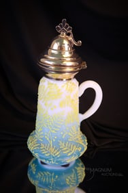 Very Rare Victorian Coralene Decorated Glass Syrup Pitcher