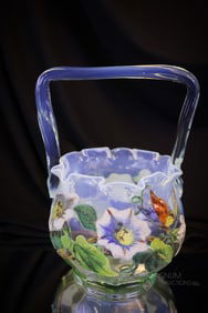 Victorian Blue Opalescent Coralene Art Glass Basket