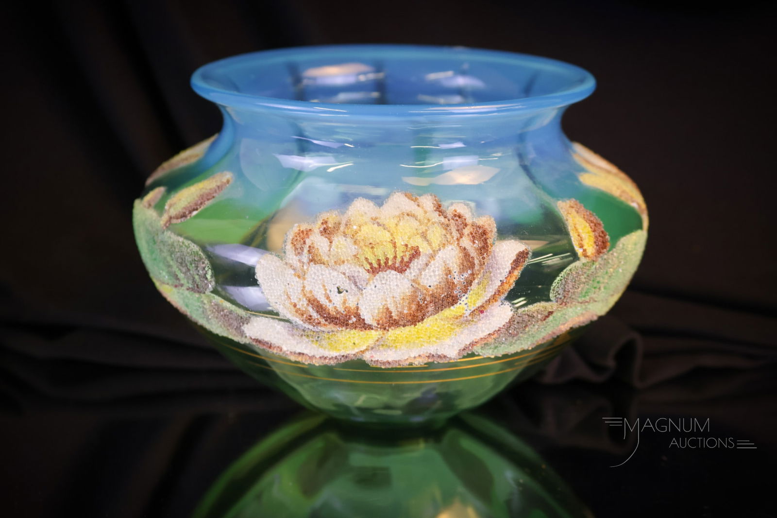 Victorian Blue Opalescent Coralene Decorated Art Glass Vase (1 of 9)