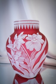 Victorian English Cranberry Cameo Art Glass Vase