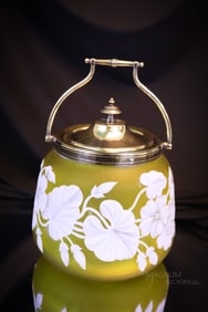 Victorian English Cameo Art Glass & Silverplate Biscuit Jar