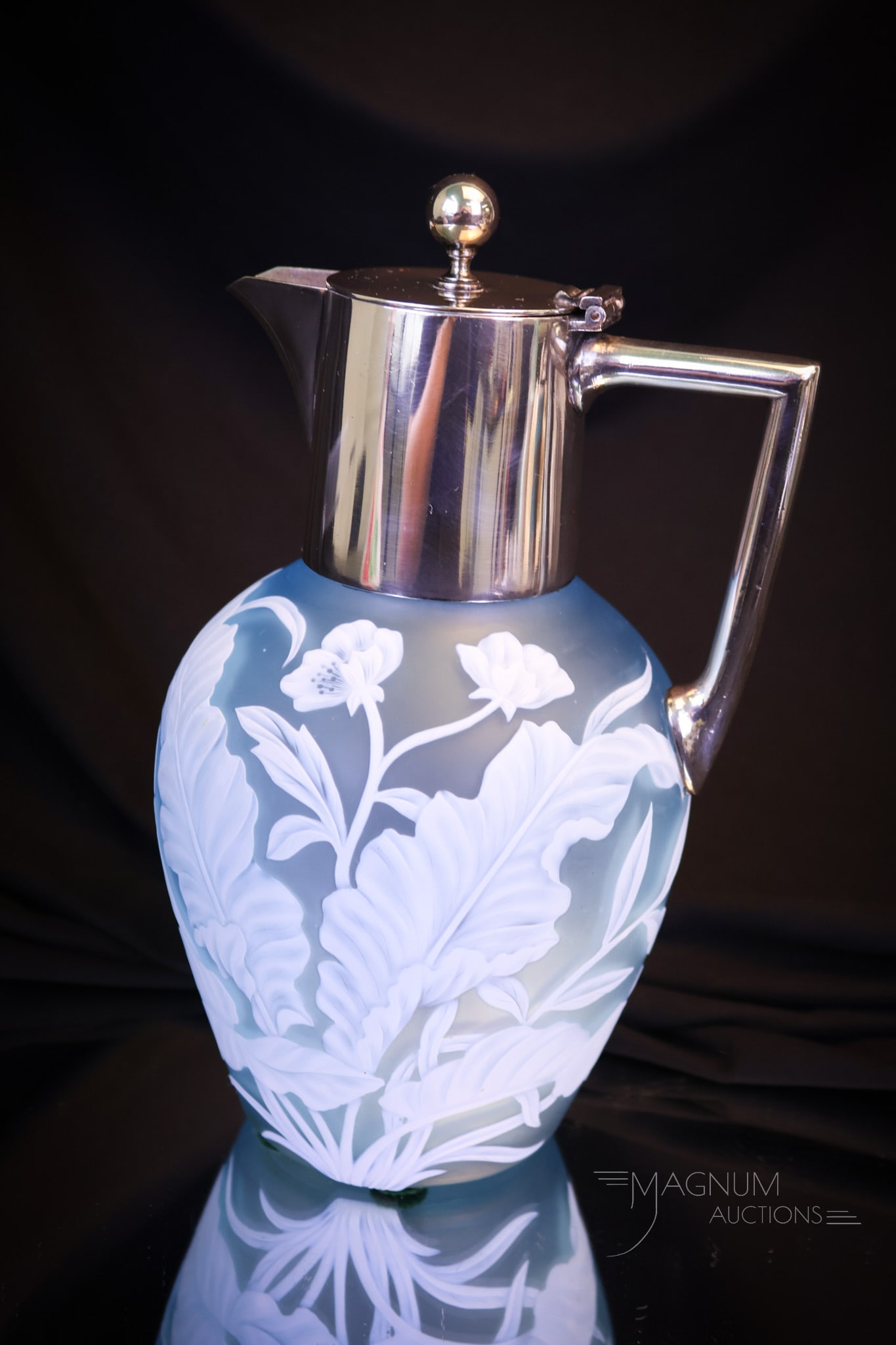 Webb Victorian Cameo Glass & Silverplate Claret Jug (1 of 9)