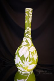 Large 13 1/2" Victorian English Citron Cameo Glass Vase